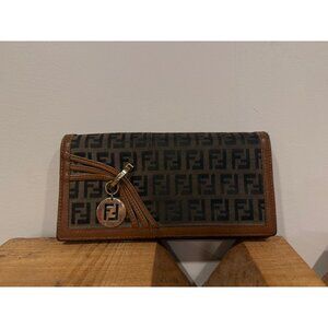 Fendi Monogram Brown Leather Wallet W/ Chain